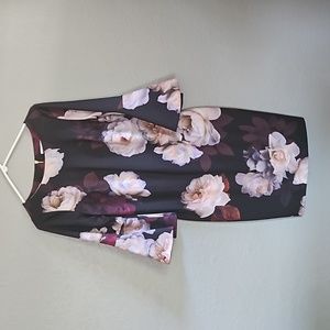 Calvin Klein Size 8 Black Rose Pattern Dress